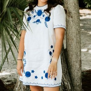Blue & White Embroidered Zara Dress